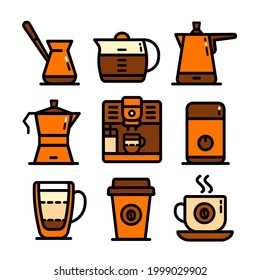 Coffee, coffee shop, coffee house color icons set in simple style. Vector icons collection isolated on white.