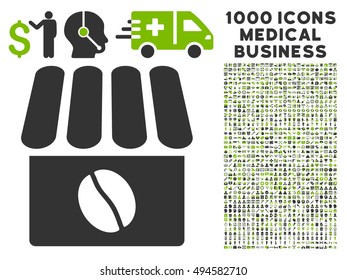 Coffee Shop icon with 1000 medical commerce eco green and gray vector pictographs. Set style is flat bicolor symbols, white background.