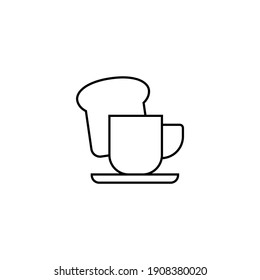 coffee shop icon, breakfast, Bread and hot coffee icon  in flat black line style, isolated on white 