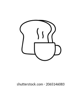 coffee shop icon, breakfast, Bread and hot coffee icon  in flat black line style, isolated on white 