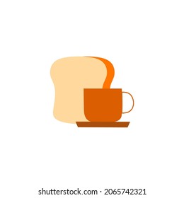 icono de la cafetería, desayuno, pan y café caliente icono en color icono, aislado en fondo blanco 
