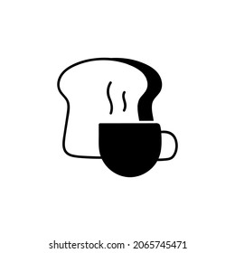 coffee shop icon, breakfast, Bread and hot coffee icon  in solid black flat shape glyph icon, isolated on white background 