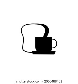 coffee shop icon, breakfast, Bread and hot coffee icon  in solid black flat shape glyph icon, isolated on white background 