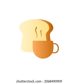 coffee shop icon, breakfast, Bread and hot coffee icon in gradient color, isolated on white 
