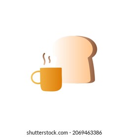 Symbol des Kaffeehauses, Frühstück, Brot und scharfe Kaffeesymbole in Farbverlauf-Farbe einzeln auf Weiß 