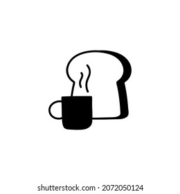 coffee shop icon, breakfast, Bread and hot coffee icon  in solid black flat shape glyph icon, isolated on white background 
