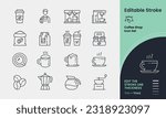 Coffee Shop Icon collection containing 16 editable stroke icons. Perfect for logos, stats and infographics. Edit the thickness of the line in any vector capable app.