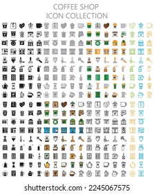Coffee shop icon collection, various types of icon styles