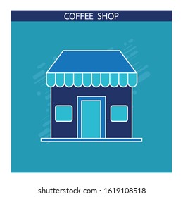 Coffee shop icon flat design on blue background