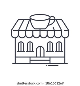 Coffee shop icon, linear isolated illustration, thin line vector, web design sign, outline concept symbol with editable stroke on white background.