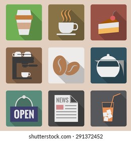 Coffee Shop icon, Long shadow 