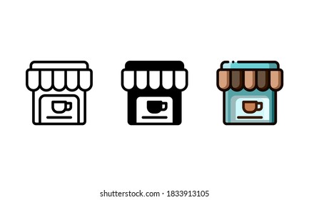 Coffee shop icon. With outline, glyph, and filled outline styles