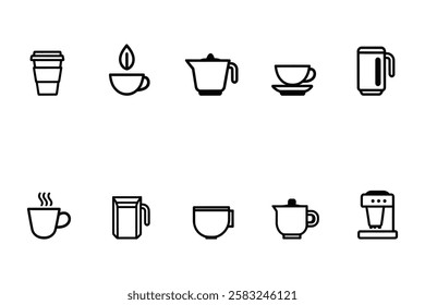 Coffee Shop Icon Set – Barista, Espresso Machine  Takeout Cups