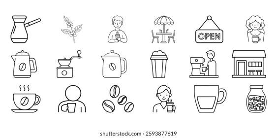 Coffee shop icon set, can be used on websites and apps, isolated and editable vector icons.