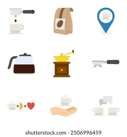 coffee shop icon set, coffee icon collection with colors style. Illustration of online order and coffee meeting