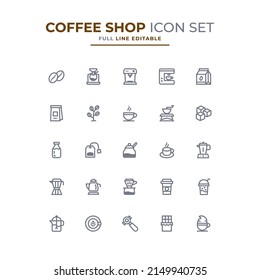 Coffee shop icon set editable stroke simple vector.