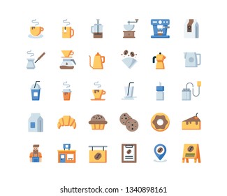 Coffee Shop Icon Set. Flat Icons. 