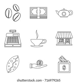 Coffee shop icon set. Outline set of 9 coffee shop vector icons for web design isolated on white background