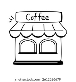 A coffee shop icon showing a cafe or store where coffee and other beverages are served.