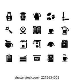 coffee shop icon solid set