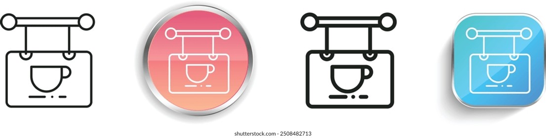 Icono de cafetería. Diseño de estilo lineal delgado, regular y de Botón aislado sobre fondo blanco