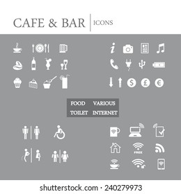 Coffee shop icons, basic vector. White icons