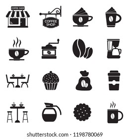 Coffee Shop Icons. Black Flat Design. Vector Illustration. 