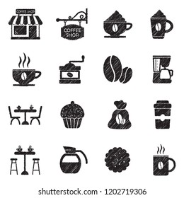 Coffee Shop Icons. Black Scribble Design. Vector Illustration.