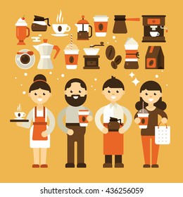 Coffee shop icons and characters for web and graphic design