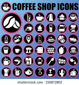 coffee shop icons in circle