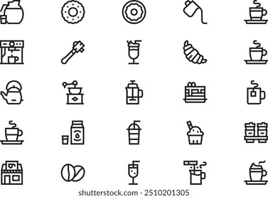 La colección de iconos de cafetería es una Ilustración vectorial con trazo editable.