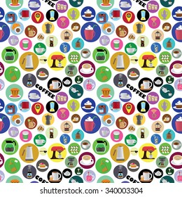 coffee shop icons in color circle seamless on white background in vector style.