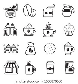 Coffee Shop Icons. Line With Fill Design. Vector Illustration.