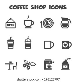 coffee shop icons, mono vector symbols