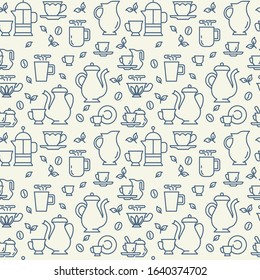 Coffee shop icons pattern. Tea ceremony seamless background. beverages, Hot drinks Seamless pattern vector illustration