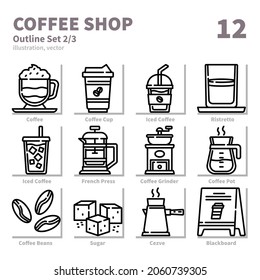 Coffee Shop icons set, Detailed Outline, vector and illustration set 2