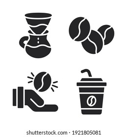 coffee shop Icons Set = filter coffee, coffee beans, hand, coffee cup. Perfect for website mobile app, app icons, presentation, illustration and any other projects.