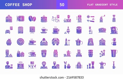 Coffee Shop icons set flat gradient of vector icons. Can used for digital product, presentation, UI and many more.
