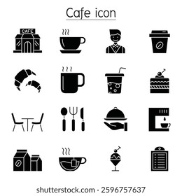 Coffee shop icons set in glyph style