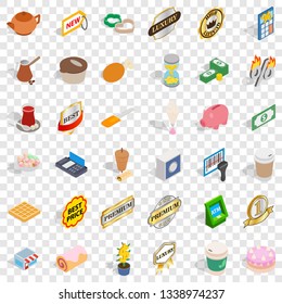 Coffee shop icons set. Isometric style of 36 coffee shop vector icons for web for any design