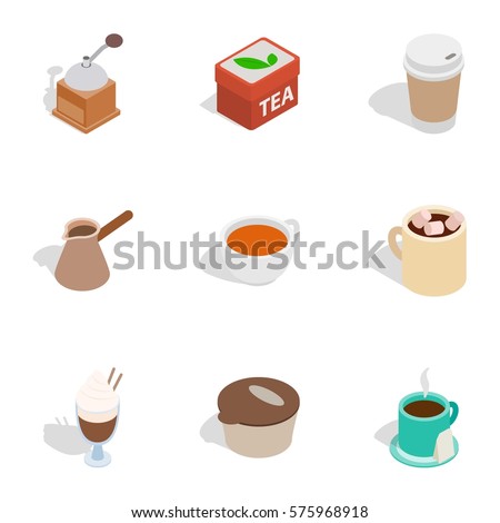 Coffee shop icons set. Isometric 3d illustration of 9 coffee shop vector icons for web