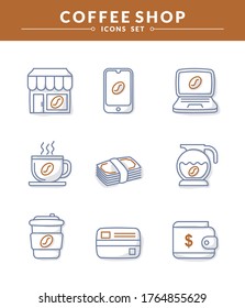 Coffee shop icons set, New and trendy with dual color and shadow. modern vector icon concept