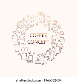 Coffee shop icons set. Vector illustration for the design of menu, advertising, website, promotion, banner, brochure, flyer. Beverage and restaurant business concept