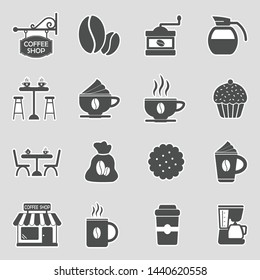 Coffee Shop Icons. Sticker Design. Vector Illustration.