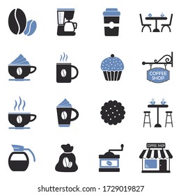 Coffee Shop Icons. Two Tone Flat Design. Vector Illustration.