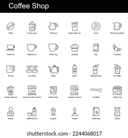 Coffee Shop Symbole Vektorset. 30 von hochwertigen Schwarzen Umrisssymbole.