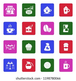 Coffee Shop Icons. White Flat Design In Square. Vector Illustration. 