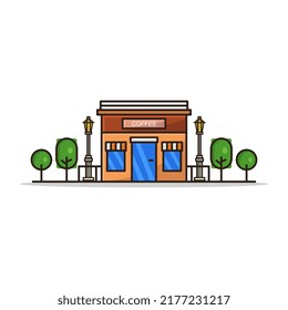 Coffee shop illustrated in cartoon style