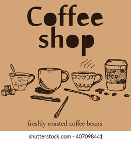 coffee shop illustration design elements vintage vector