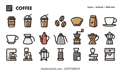 Coffee shop illustration icon set.Simple vector outlines, clipart for graphic design.